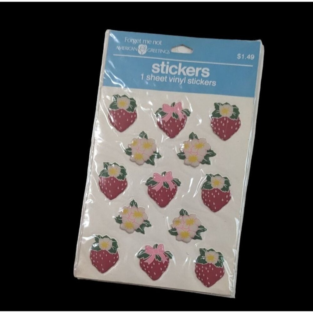 Vintage American Greetings strawberry vinyl stickers  puff 3d Forget‎ Me Knot